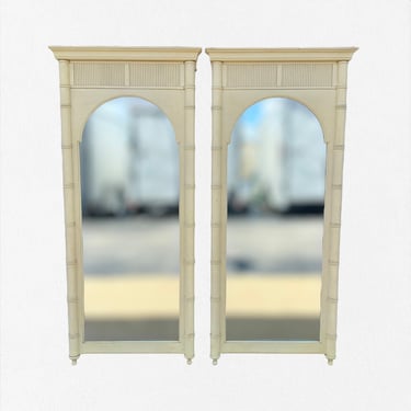 Set of 2 Hollywood Regency Mirrors 49x22 FREE SHIPPING Vintage Narrow Arched Mirrors with Faux Bamboo & Ball Finials 