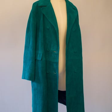 1960s Mod Teal Suede Double Breasted Coat by Victoria Leather & Sportswear