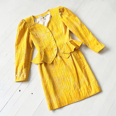 Copy 1980s Ungaro Marigold Yellow Speckled Suit 