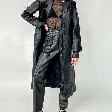 Black Paneled Leather Trench (S)