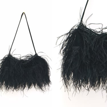 90s 2000s Y2k Black Feather Evening Back Marabou Feather Party Evening Bag Prom Wedding Black Feather Purse Feather Party Bag Purse 