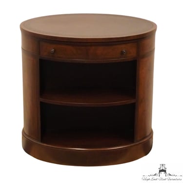 BAKER FURNITURE Solid Walnut Traditional British Imperial Style 26" Oval Accent End Table w. Tooled Leather Top 