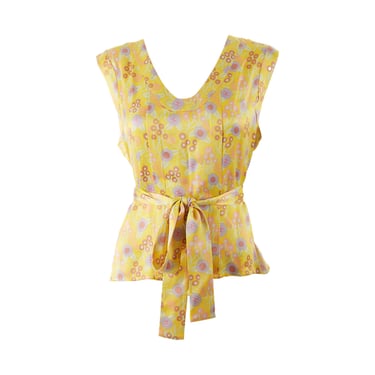 Chanel Yellow Flower Print Tie Top