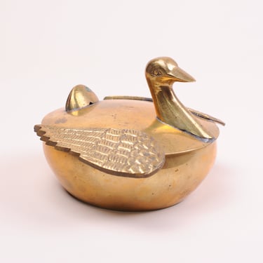 Brass Bird Trinket Dish with Lid 