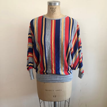 Primary Color Stripe Pullover Sweatshirt - 1980s 