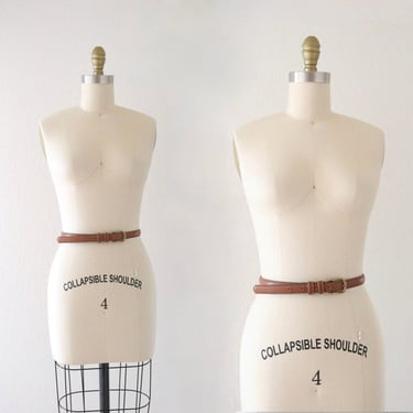 brown glove leather + brass skinny belt m/l 28-32" - vintage 90s y2k womens tan beige size medium large belt 