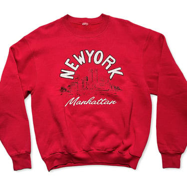 Vintage 1980s NEW YORK CITY Manhattan Sweatshirt ~ fits M to L ~ Crewneck / Jumper / Pullover ~ Spellout ~ Skyline / Urban 