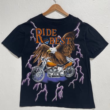 Vintage 90s American Thunder Ride The Best Shirt  SZ L Lightning Motorcycle Eagle Tshirt