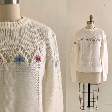 vintage 60's white floral spring sweater 