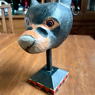 Vintage Wood Carved Bear Shaped Glasses Holder, Eyeglass Stand 