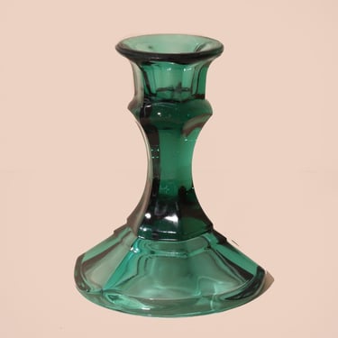 Vintage Emerald Green Glass Candlestick Holder, Vintage Candlestick Holder 