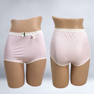 VINTAGE 70s Pink Full Cut Nylon Panties NWT Sz 7 | 1970s Cotton Lined Mushroom Gusset Granny Panty Underwear | VFG 