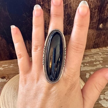 BOLD BLACK ONYX Silver Ring | Large Statement Ring | Sterling Silver | Navajo Native American, Southwestern | Size 7 