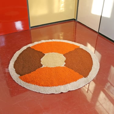 Mid Century Modern Desso Abstract Flower Shag Area Pile Rug Vintage Round XL Rya Verner Panton Space Age Atomic Era Boho Eames Dutch Pop Art 