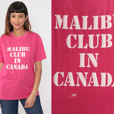 80s Malibu Club Canada Shirt Young Life Camp Shirt Graphic T Shirt Vintage Tee British Columbia Single Stitch 1980s Bright Pink Medium 