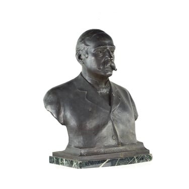 Richard Walter Bock Bronze Bust of Theodor Menges Sculpture on Marble Base - mcm 