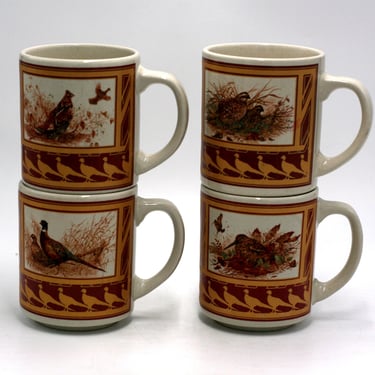 vintage Giodano Art for Enesco Coffee Mugs with Game Birds set of Four 