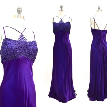 90s Vintage Purple Prom Dress Bias Cut Satin long Evening Gown Dress Small Medium// 90s Bias Cut Dress Gown Size Small Purple strapless gown 