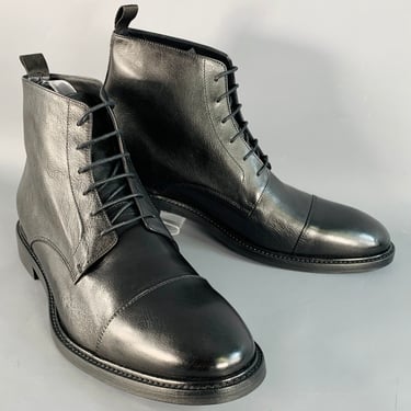 PAUL SMITH Size 11 Black Leather Cap Toe Lace-Up Ankle Boots