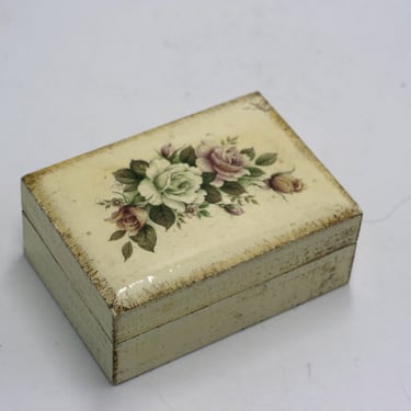 vintage wood trinket box with roses/made in Italy 