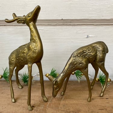 Vintage Brass Deer 6", Fawns, Mid Century Modern, Deer Lover, Stag Doe, Made in Taiwan 