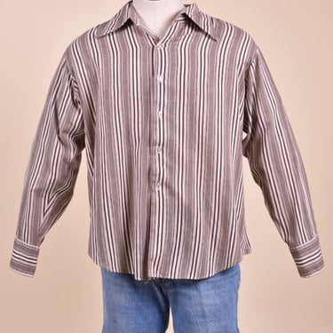 Brown Striped 70s Button Down Shirt By Hudson's, XXL