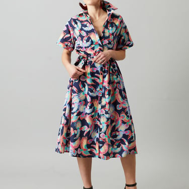 Sarah Shirtdress | Faded Gliding Toucans in Navy