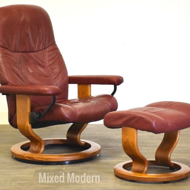 Ekornes Stressless Maroon Leather Lounge Chair 