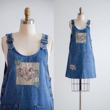 denim overall dress 90s vintage patchwork cottagecore pinafore mini dress 