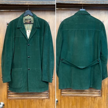 Vintage 1950’s Forest Green Velvet-Style Leisure Hollywood Rockabilly Jacket, 50’s Back-Belt Jacket, Vintage Clothing 