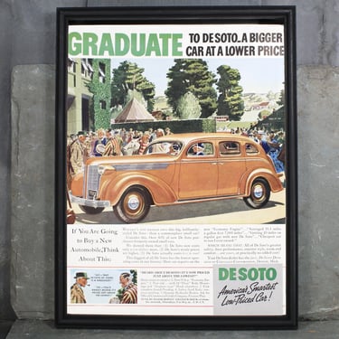 Late 1930s De Soto Car Advertisement | UNFRAMED Vintage Advertising Page | 1930s Vintage Car Ad | Pre World War II Ad 
