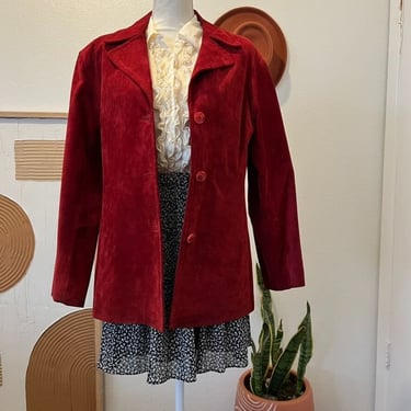 Vintage Classic 90s Red Worn in Distressed Genuine Leather Blazer Shacket Jacket 
