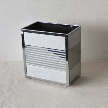 Vintage Mid Century Modern Steel and Chrome Rectangular Wastebasket Ball Feet Detail 