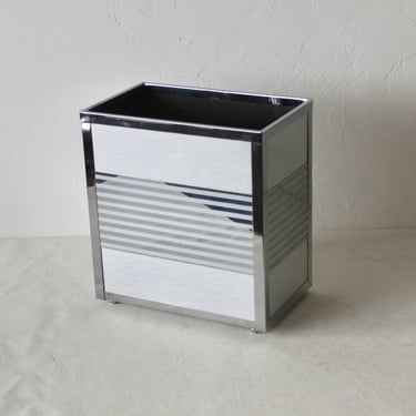 Vintage Mid Century Modern Steel and Chrome Rectangular Wastebasket Ball Feet Detail 