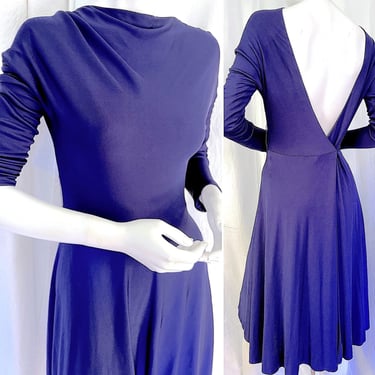 1970s HALSTON Dress, Minimalist Wrap Dress, VINTAGE COUTURE, Bare Back Cut Out Dress, 70s Party Dress, Disco Chic Midi, Wedding Guest Dress 