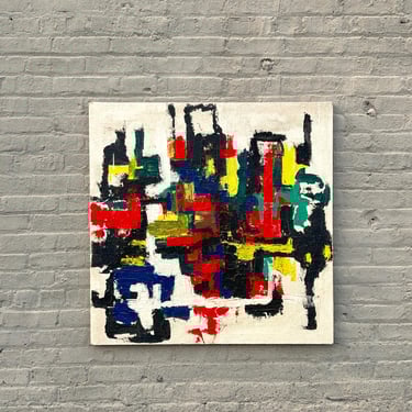 1960’s Abstract Acrylic & Oil Original Vintage Painting on Stretched Burlap + Free Shipping. 