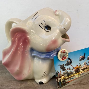 Vintage Disney Dumbo Pitcher, Bonus Disneyland Postcard, And Dumbo Pin Back, Elephant, Dumbo Lovers Gift, READ Descript, Leeds Pottery 