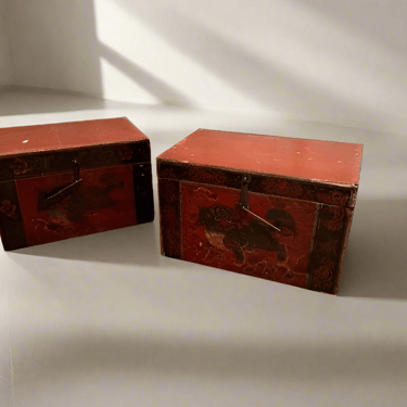 Pair 1800s Rare Antique Chinese Hand Painted Wedding Boxes SH265-26