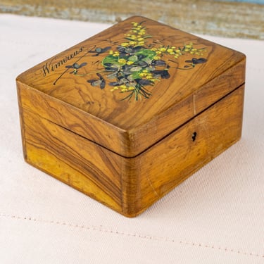 Antique Belle Époque Souvenir Wooden Jewelry Box - Wimereux