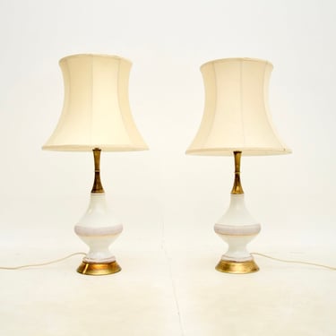 Pair of Vintage Italian Ceramic and Brass Table Lamps