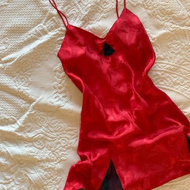 Vintage 80's 90's Victoria's Secret Gold Label Red Lingerie Slip Dress 