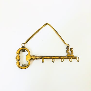 Vintage Brass Key Shaped Key Rack 