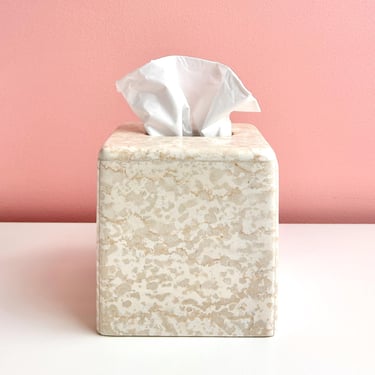 Stone Tissue Box Cover - White/Cream 