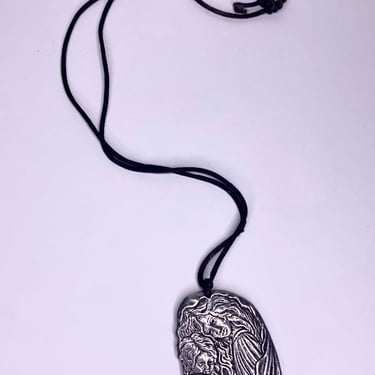 Vintage necklace pewter embossed mother and child 