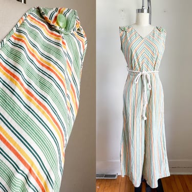 Vintage 1930s Striped Cotton Beach Pajamas / M 