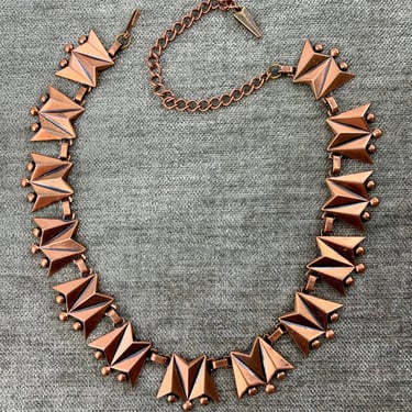 Vintage 1950'S Copper Necklace - RENOIR Signed - Modernist Jewelry - Chocker Length - Geometric Design - 14 to 18 inches 