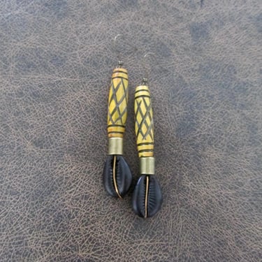 Cowrie shell and carved bone earrings 