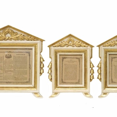 Italian Religious Catholic Church Altar Card Set of 3 Frames - Ecclesiastical Cartaglorie Carta Gloria Carved Painted Gilt Wood Wall Panel 