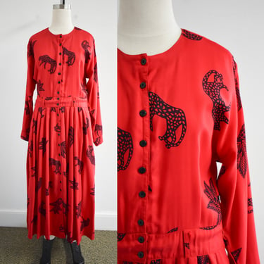 1980s Red Cheetah Dress 