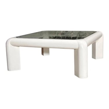 Karl Springer Mark II White Leather w/Gunmetal Inlay Coffee Table, 1986